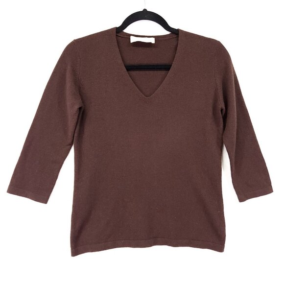 Cashmere 390 Sweater Top Size Small Quarter Sleeve Brown Soft Cozy Lightweight - Picture 1 of 8